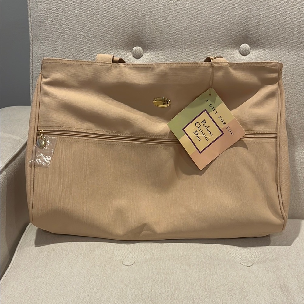 Tan Structured Tote with Metallic Hardware